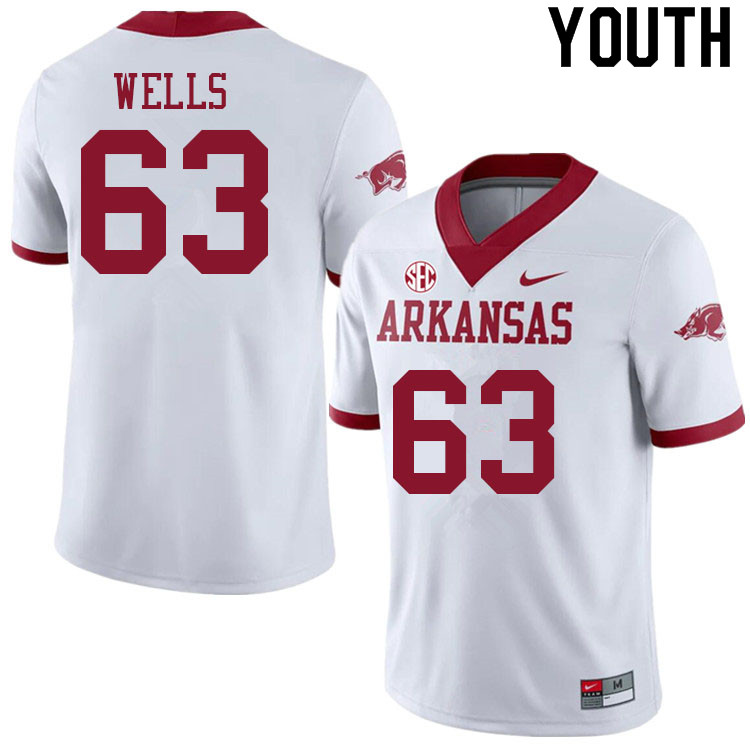 Youth #63 Terry Wells Arkansas Razorbacks College Football Jerseys Sale-Alternate White - Click Image to Close